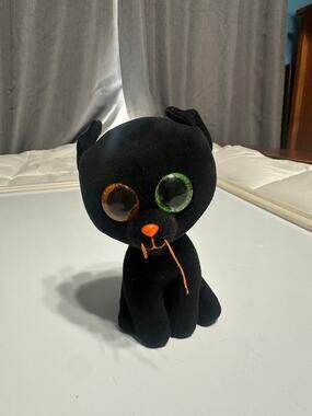Ty Black Cat Plush Green Orange Glitter Eyes Halloween Pre-Owned